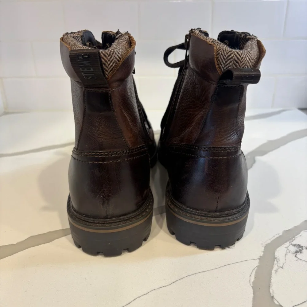 Steve Madden P-SAAL Mens Brown Leather Lace Up Side Zip Combat Boots Size 13 D